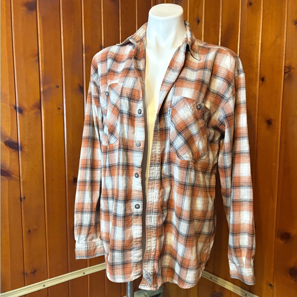 Levi's Vintage Men's M Orange Plaid Button-Up Shirt Flannel